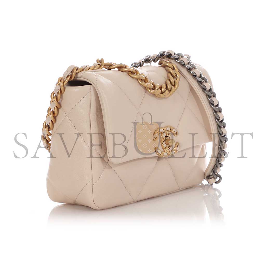 CHANEL ECRU QUILTED LAMBSKIN CHANEL 19 FLAP BAG MIXED HARDWARE AS1160 (26*16*9cm)